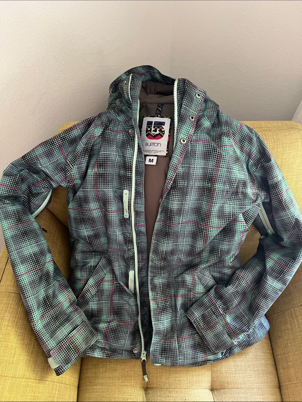 Burton Teal Plaid Ski Jacket with Hood